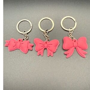 3 Pink Bow Keychains‎ Cute Kawaii Enamel Bag Charms Accessories Set